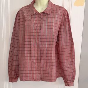 Vtg ‎ 80s Carlisle Pleat Front Red, White & Black Plaid Cotton Long Sleeve Shirt